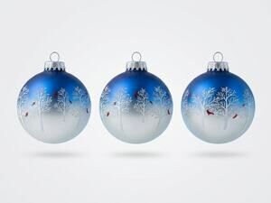 Vintage Christmas by Krebs Glass Ornaments Blue White Ombre Cardinals - Set of 3